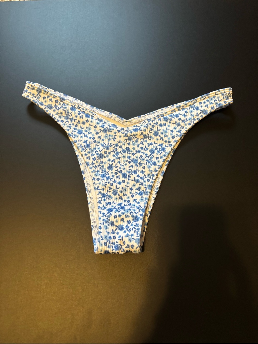 Women’s Floral Ribbed Bikini Bottoms - Blue/White